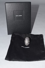 NWT $550 Womens YSL Saint Laurent Large Multi Crystal Egg Ring sz 7 Silver Toned