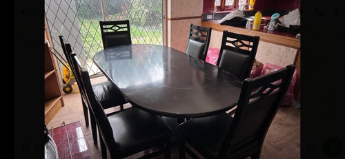 Black oval dining table - table, 4