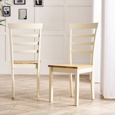 Set of 2 Whitby Solid Wood Traditional Farmhouse Dining Chair in Oak & Cream