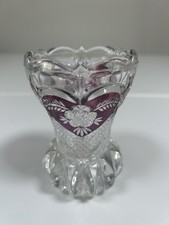 Vintage Hofbauer Crystal 4" Bud Vase Ruby Red Flashed Heart Rose Germany