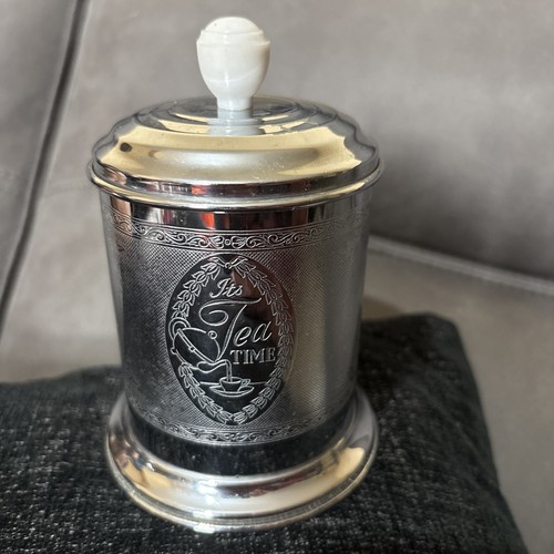 1940s chrome tea caddy tin - chrome,
