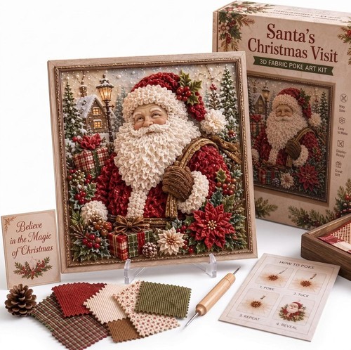 Christmas fabric poke art - fabric,