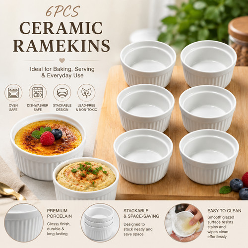 6pcs 160ml ceramic ramekins - ceramic,