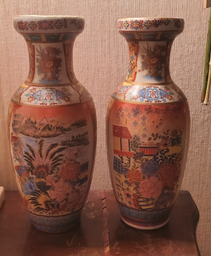 Satsuma style vases - style, 10"