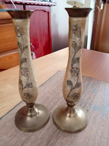 Pair brass candlesticks - brass,