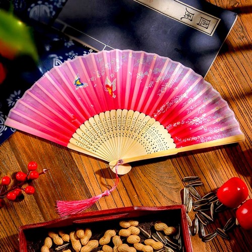 Vintage silk folding - hand, fan