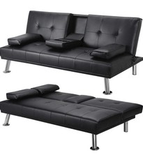 Sofa Bed 2 Seater Black Faux