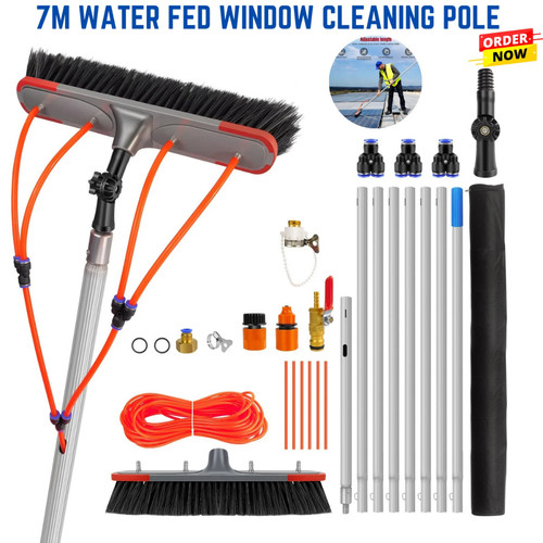 Water fed solar panel brush - 7m,
