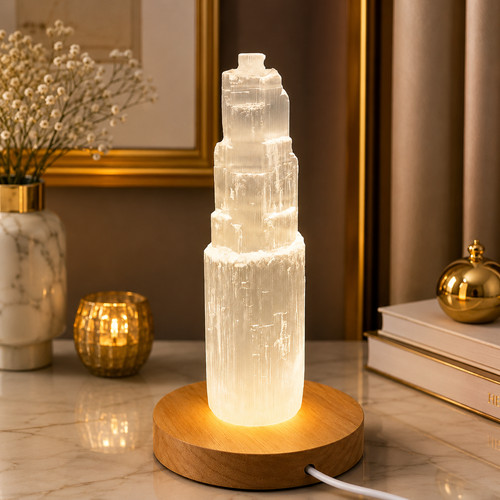 Selenite crystal lamp mountain - lamp,