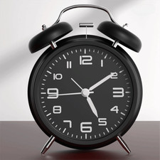 4 Inch Alarm Clock Non Ticking Twin Bell Loud  Strong Wake-up Table Clock UK