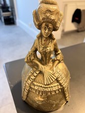 Antique Large Brass Dinner Bell Lady Bell Figurine Marie Antoinette With Fan 14c