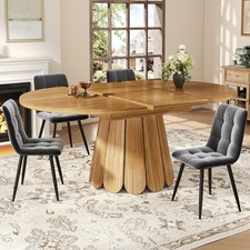 Extendable Dining Table and Chairs Set 4 Round Kitchen Table with Velvet Chairs