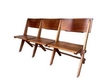 Antique Solid Oak Salvaged Folding Church Chairs - Wooden Reclaimed Seating