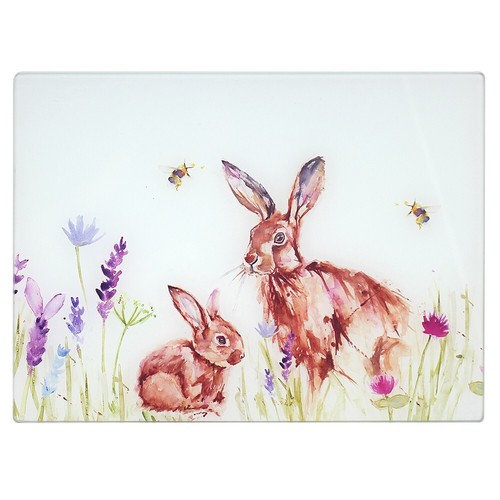 Hares watercolour glass - watercolour,