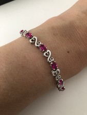 Jane Seymour Open Hearts H Samuel Ruby Diamond Tennis Bracelet Silver Rare