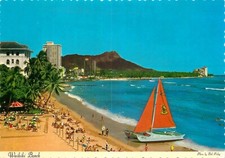 Postcard Catamaran on Beach at Waikiki Beach, Hawaii
