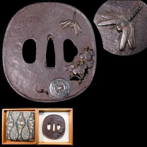 Tsuba dragonfly arabesque - dragonfly,