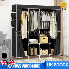 Large Fabric Canvas Wardrobe with Clothes Hanging Rail Shelving Storage Closet