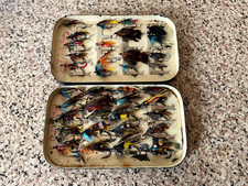 VINTAGE HARDY BROS. FLY CONTAINER + SALMON FLIES