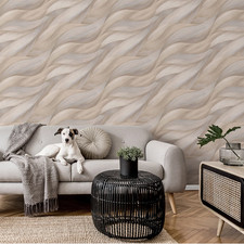 Beige Tones Wave Wallpaper 3D Textured Effect Casual Chic Vinyl Feature Wall