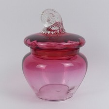 VICTORIAN ANTIQUE CRANBERRY GLASS BON BON JAR & COVER C.1890