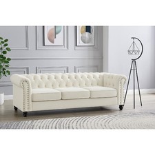 Velvet Sofa Chesterfield 2 3 Seater Tufted Wooden Legs Couch Living Room Settee