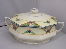 SUPERB H & K Hollinshead Kirkham 1930's Art Deco Crocus Octagonal Lidded Tureen