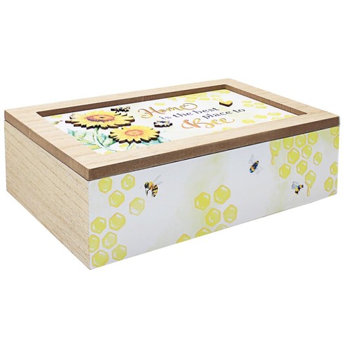 Bee happy sunflower wooden tea - bee,