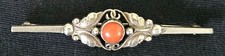 VINTAGE GEORG JENSEN DANISH No 224B STERLING SILVER & CORAL FLORAL BROOCH.