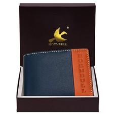 New Premium Quality Bi-fold Leather Wallet RFID Protection Men Navy