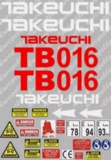 Decal Sticker set for: Takeuchi TB016 with White Boom  Mini Digger Pelle Bagger