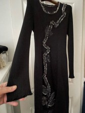 Peruzzi “Italy” Black Mix Merino Wool & Acrylic Detailed Dress Size M Unworn