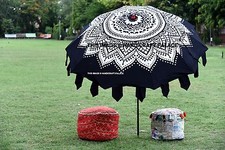 Garden Parasol Black Ombre Mandala Indian Outdoor Sun Shade Patio Umbrella 80"