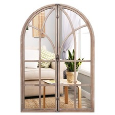 COSTWAY Arched Window Pane Mirror Farmhouse Wall Mounted Decorative Mirror