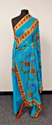 Cyan sequin hand embroidered - cyan,