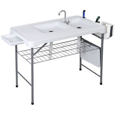 Outdoor Folding Fish Cleaning Table Portable Cutting Camping Table w/Dual Sinks