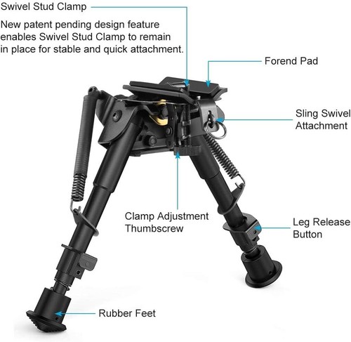 Pivot rotating bipod - pivot/rotating, 9"