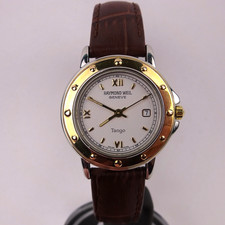 Raymond Weil Tango 5360 Watch Ladies 2 Tone White Dial Brown Leather Strap