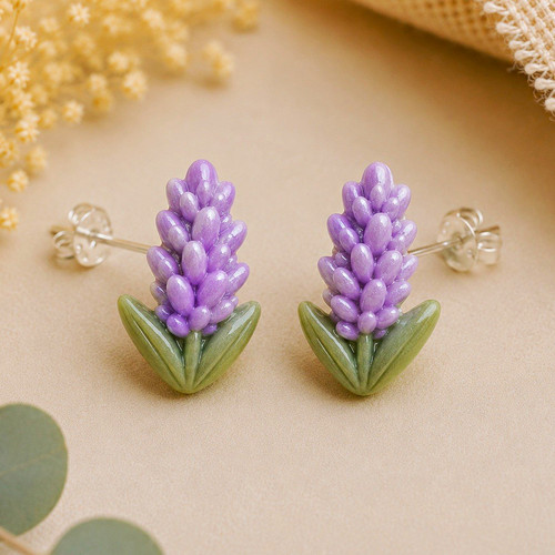 Lavender flower stud earrings - stud,