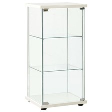Narrow Glass Display Cabinet 3 Shelves Door White Wooden Top Base Small Vitrine