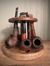 Vintage Oak Pipe Stand & 6