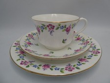 SHELLEY CHATSWORTH TRIO CUP & SAUCER PLATE PINK BLUE FLORAL ROSES RD 665003