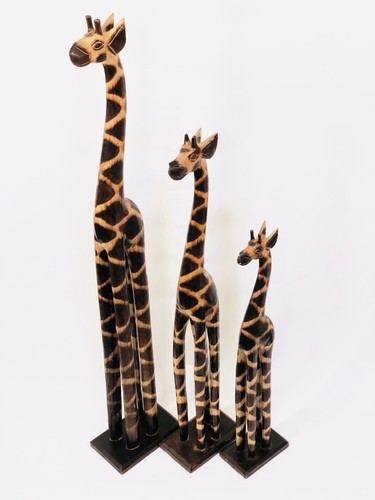 Wooden giraffe statue set - wooden,