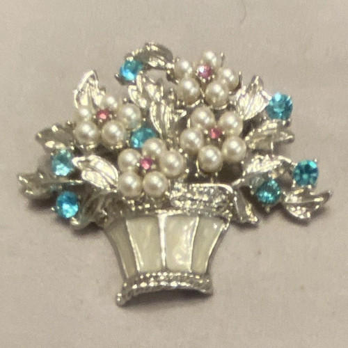 Silver tone flower basket - flower,