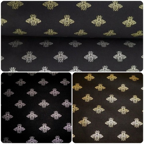 Metallic bees black cotton - on,