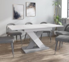Modern Dining Table Extendable 120-160cm High Gloss White & Matt Grey Enzo 01