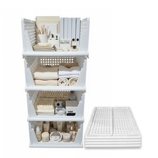 Foldable Clothes Storage Wardrobe Organiser Stackable Plastic Boxes Shelf Rack