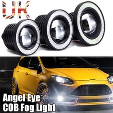 White Universal Car Angel Eyes Halo Fog Lights Lamp Projector DRL COB LED Bulbs