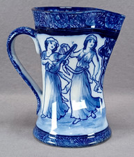 Doulton Morrisian Ware Dancing Ladies Blue & White Pitcher Circa 1903-1924