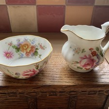 Vintage Royal Crown Derby Bone China Sugar Bowl & Creamer "Derby Posies" Flowers